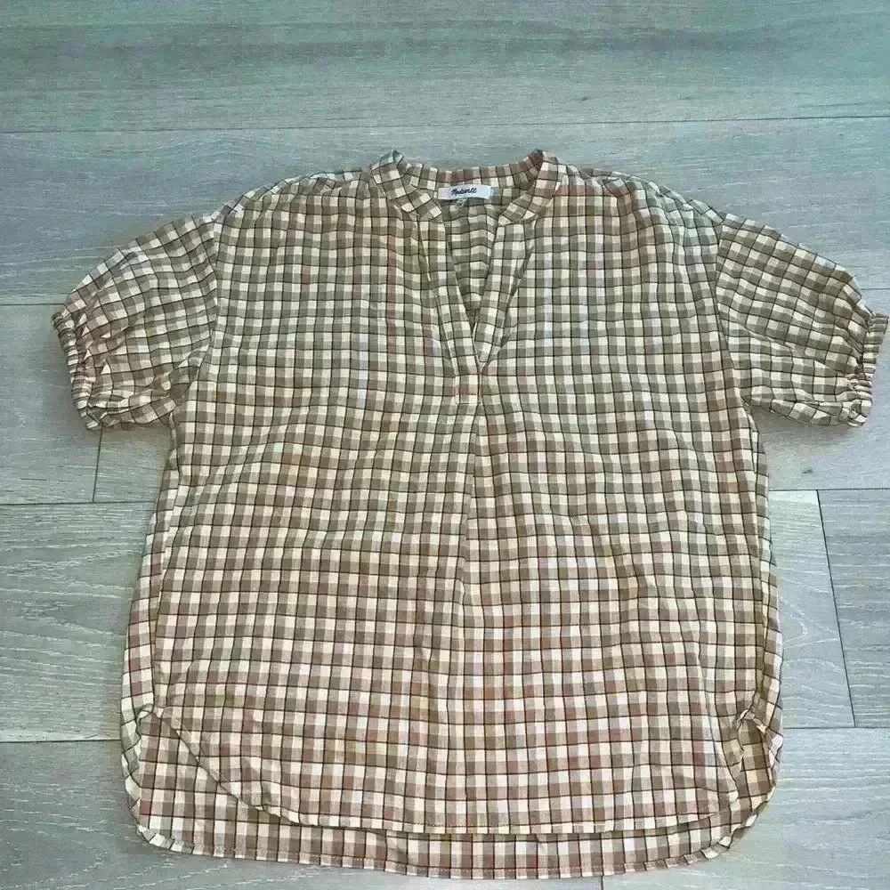 Madewell Crinkle Cotton Bubble-Sleeve Popover Shirt in Check XS - Picture 5 of 10